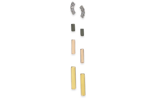  Tri-Tone 8-Pc. Set Stackable Bar Stud Earrings