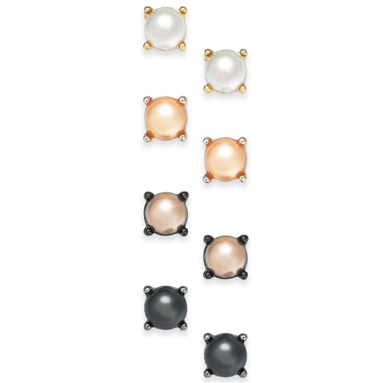  Two-Tone 4-Pc. Set Imitation Pearl Stud Earrings, Gray/Multi