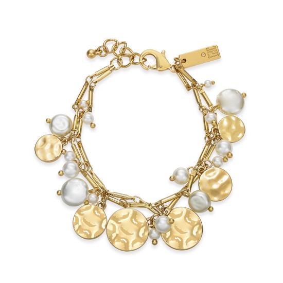  White Pearl Disc Flexible Bracelet (Gold)