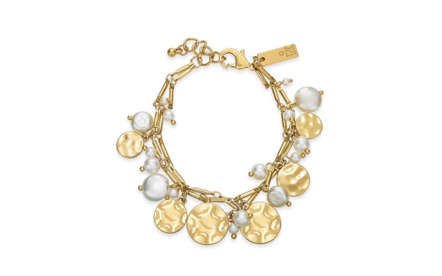  White Pearl Disc Flexible Bracelet (Gold)