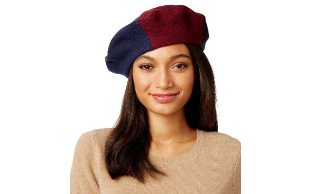  Women’s Colorblock Beret, Navy, One Size