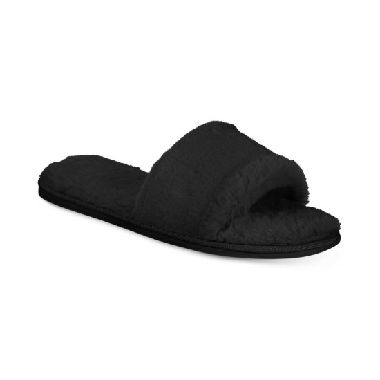  Women’s Faux-Fur Slide Slippers, Black, X-Large