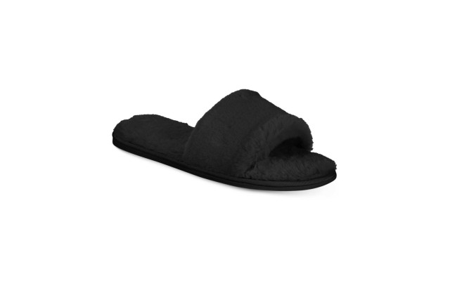  Women’s Faux-Fur Slide Slippers, Black, X-Large