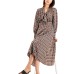  Women’s INC Chain Printed Tie Front Midi Dress (Brown, X-Small)