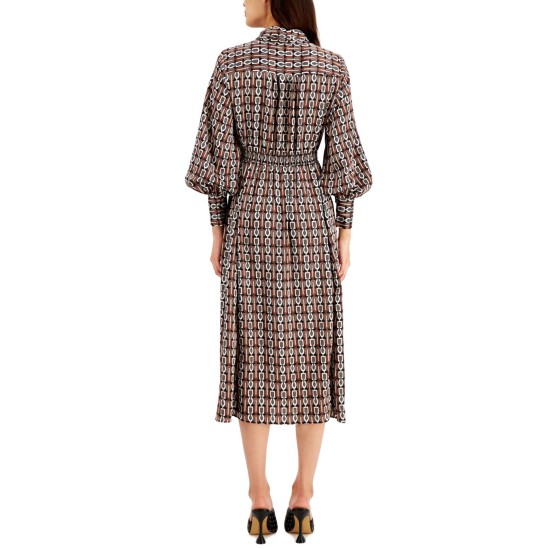  Women’s INC Chain Printed Tie Front Midi Dress (Brown, X-Small)