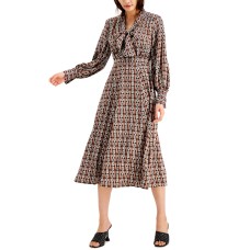 INC International Concepts Women’s INC Chain Printed Tie Front Midi Dress (Brown, X-Small)