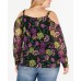  Women’s INC Plus Size Printed Cold-Shoulder Top Black Size 2X