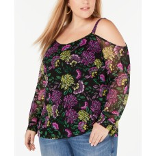 INC International Concepts Women’s INC Plus Size Printed Cold-Shoulder Top Black Size 2X