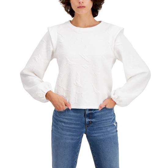  Women’s Jacquard Sweatshirt Washed (White, Small)