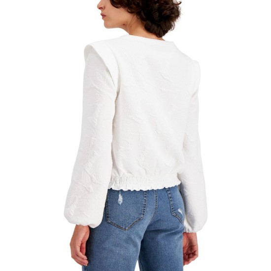  Women’s Jacquard Sweatshirt Washed (White, Small)