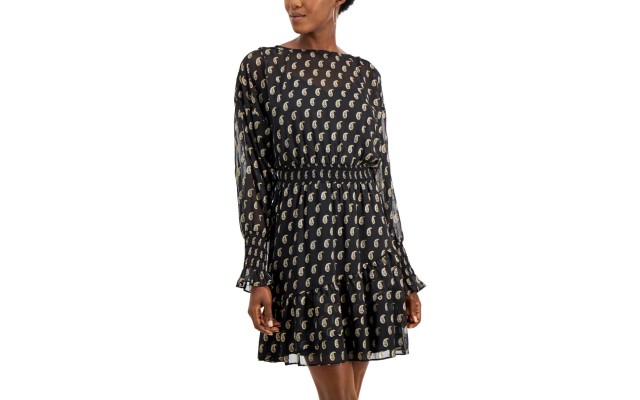  Women’s  Paisley-print Ruffled Mini Dress (Black), Pieretta Paisley, X-Large