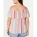  Womens Plus Off-the-Shoulder Woven Peasant Top (Red , Size:3X)