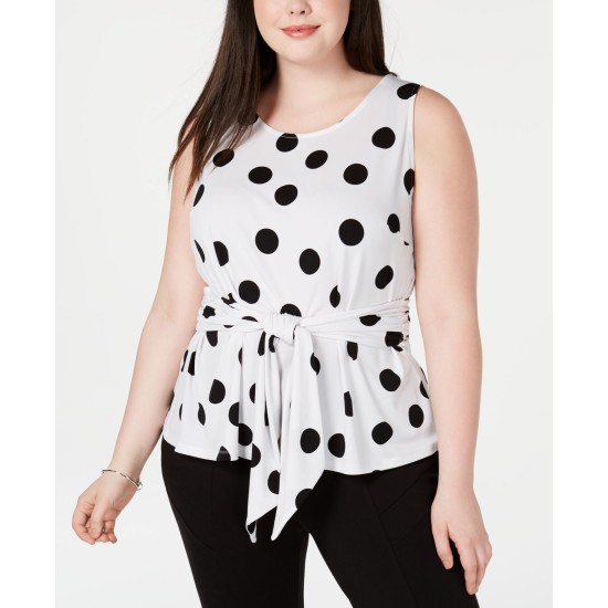  Womens Plus Polka Dot Tie Front Blouse Sleeveless  (White , Size:3X)