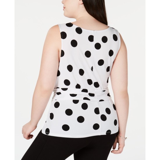  Womens Plus Polka Dot Tie Front Blouse Sleeveless  (White , Size:3X)