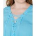  Women's Plus Size Lace-up Tie-front Top, Blue, 2X