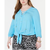 Inc International Concepts Women's Plus Size Lace-up Tie-front Top, Blue, 2X