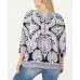  Women’s Printed Keyhole-Detail Top (Navy, 4X)