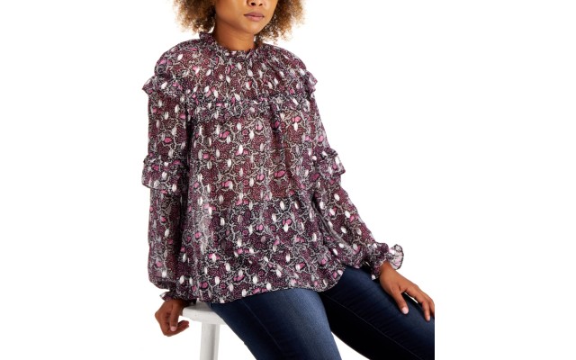  Women’s Printed Mock-neck Top Margaret Floral (Multi Color, Small)
