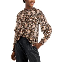 Inc International Concepts Women’s Ruffled Floral-print Blouse Cora Garden (Black, X-Small)