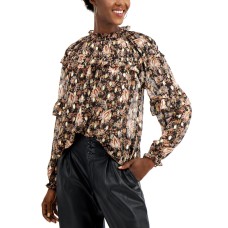 Inc International Concepts Women’s Ruffled Floral-print Blouse Cora Garden (Black, X-Small)
