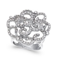 INC International Concepts Womens Silver-Tone Pave Rose Rings, Silver Tone, 7