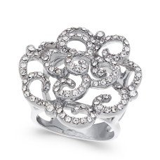 INC International Concepts Womens Silver-Tone Pave Rose Rings