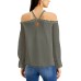  Women’s Solid Cold-shoulder Top (Green, Large)