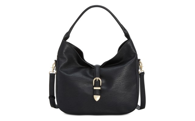  Madelynn Buckle Hobo Faux Leather Purse Handbag (Black, Large)