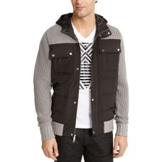 INC Mens Jacket Full-Zipped Ribbed-Knit Hooded