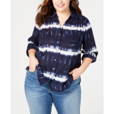 Inc Plus Size Cotton Tie Dye Button-Up Shirt