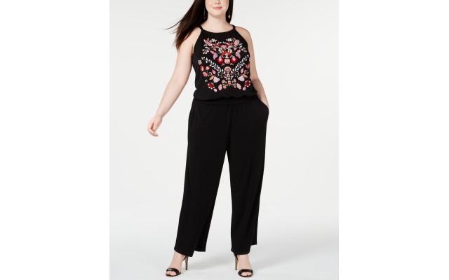 INC Plus Size Embroidered Jumpsuit 1X – Black