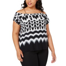 Inc Plus Size Ikat-Print Short-Sleeve Top (0X – White)