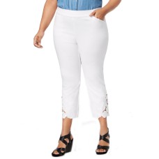 Inc Plus Size Lace-Hem Cropped Pants 28W – White