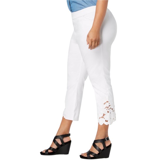 Inc Plus Size Lace-Hem Cropped Pants 28W – White