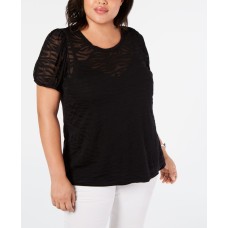 INC Womens Black Short Sleeve Jewel Neck T-Shirt Top Plus Size
