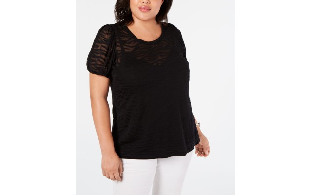 INC Womens Black Short Sleeve Jewel Neck T-Shirt Top Plus Size, Black, 0X