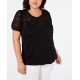 INC Womens Black Short Sleeve Jewel Neck T-Shirt Top Plus Size, Black, 1X