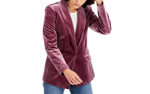 INC Womens  Blazer Velvet Jacket One-Button, Purple, Small