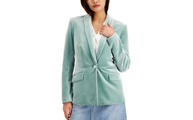 INC Womens  Blazer Velvet Jacket One-Button, Sage Burst, Medium