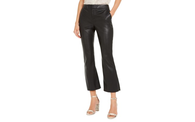 INC Women’s Faux Leather Culotte Bootcut Pants (Black, 12)