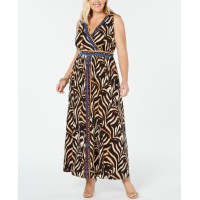 INC Womens Gold Printed Sleeveless V Neck Maxi Sheath Dress, Gold, 1X