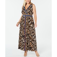 INC Womens Gold Printed Sleeveless V Neck Maxi Sheath Dress