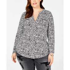 INC Womens Plus Animal Print Zip Pocket Blouse
