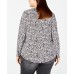INC Womens Plus Animal Print Zip Pocket Blouse, Black, 3X