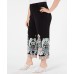 INC Womens Plus Knit Printed Wide Leg Pants, Black, 0X