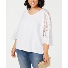 INC Womens Plus Lace Trim V-Neck Pullover Top