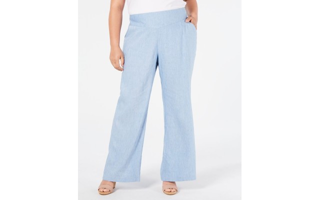 INC Womens Plus Mid Rise Linen Wide Leg Pants