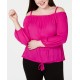 INC Womens Plus Mixed Media Off-the-Shoulder Knit Top Dark Pink, Dark Pink, 1X