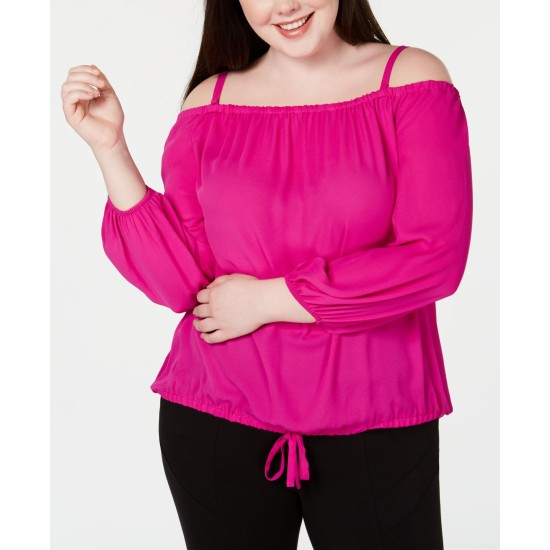 INC Womens Plus Mixed Media Off-the-Shoulder Knit Top Dark Pink, Dark Pink, 4X