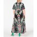 INC Womens Plus Paisley Smocked Maxi Dress, Black, 2X